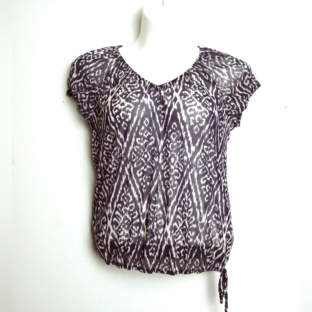 INC Size L Mesh Blouse Light Weight  Navy Casual Summer